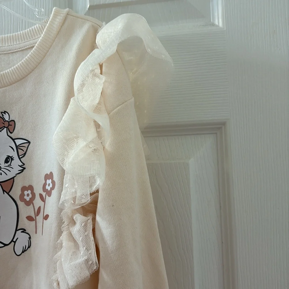 NWT Disney Aristocats Marie Cream Ruffled Sweatshirt